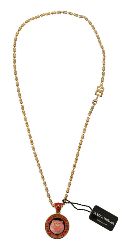 Dolce & Gabbana Gold Messing Kette SUPER PIG Anhänger Logo Halskette