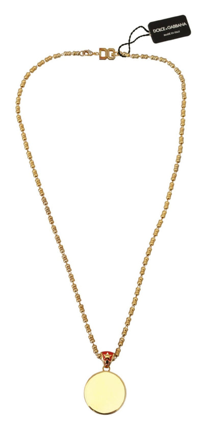 Dolce & Gabbana Gold Messing Kette SUPER PIG Anhänger Logo Halskette