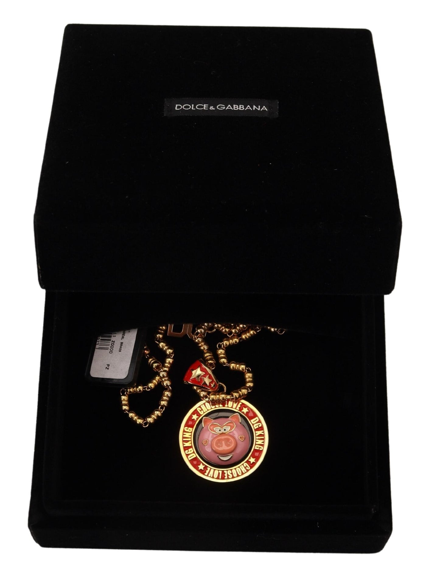 Dolce & Gabbana Gold Messing Kette SUPER PIG Anhänger Logo Halskette
