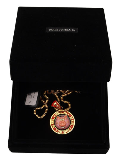 Dolce & Gabbana Gold Messing Kette SUPER PIG Anhänger Logo Halskette