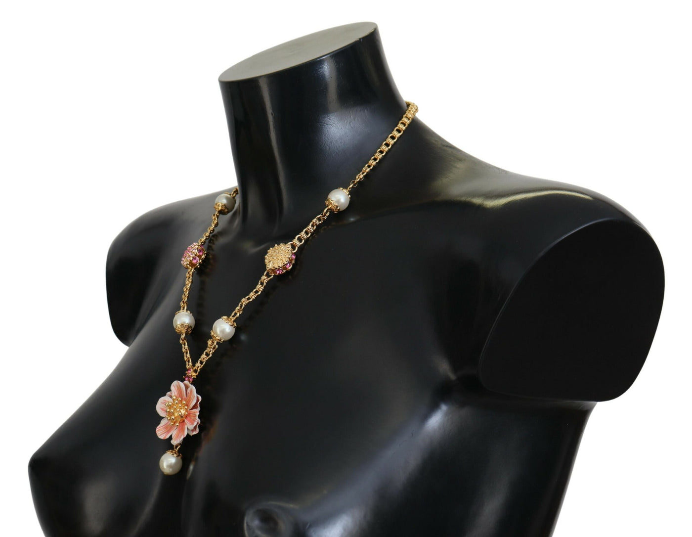 Dolce & Gabbana Goldfarbene Blumenkristalle Rosa verschönerte Halskette