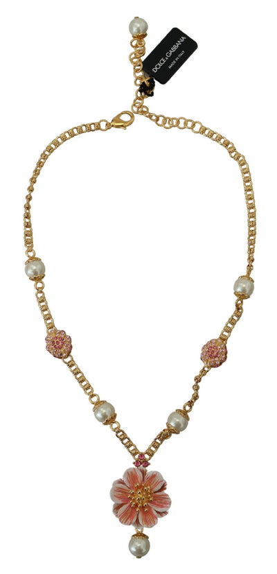 Dolce & Gabbana Goldfarbene Blumenkristalle Rosa verschönerte Halskette