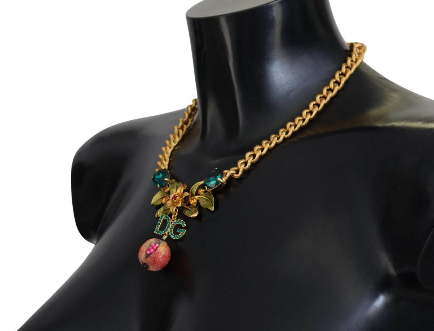 Dolce & Gabbana Gold Messing Kristall Logo Obst Floral Statement Halskette