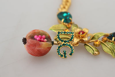 Dolce & Gabbana Gold Messing Kristall Logo Obst Floral Statement Halskette