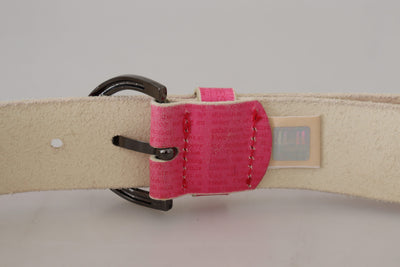 John Galliano Rosa Leder Brief Logo Runde Schnalle Taille Gürtel