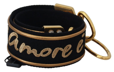Dolce & Gabbana Schwarz Gold Logo Druck Messing Tasche Schulterriemen