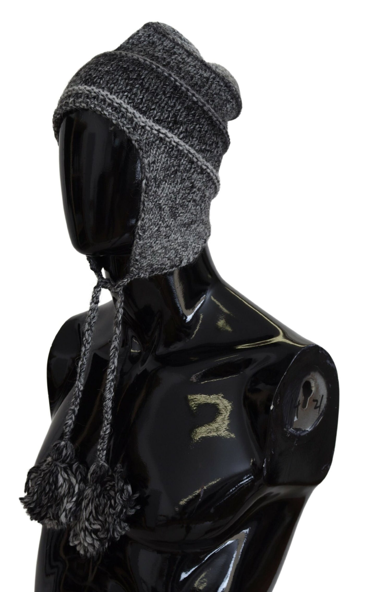 Dolce & Gabbana Graue Warme Fleece Ohrenklappen Strickmütze Beanie