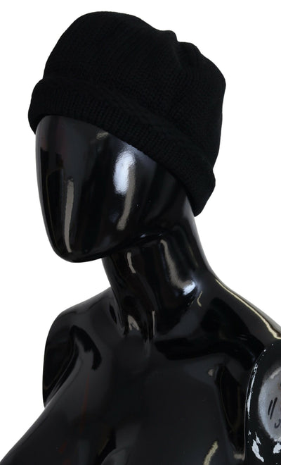 Dolce & Gabbana Schwarze Schurwolle Frauen Winter Beanie Mütze Hut