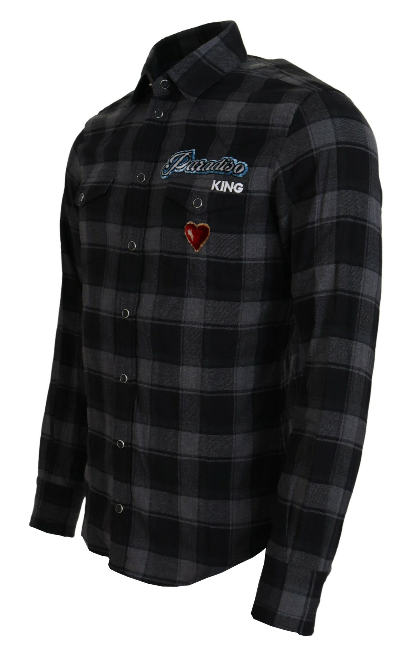 Dolce & Gabbana Schwarz Gray Check Herren Langarmhemd