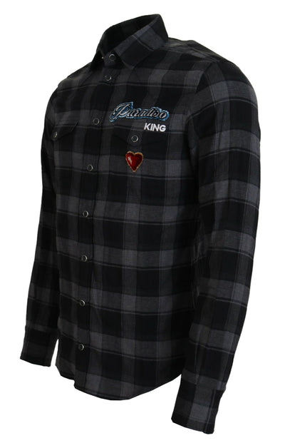 Dolce & Gabbana Schwarz Gray Check Herren Langarmhemd