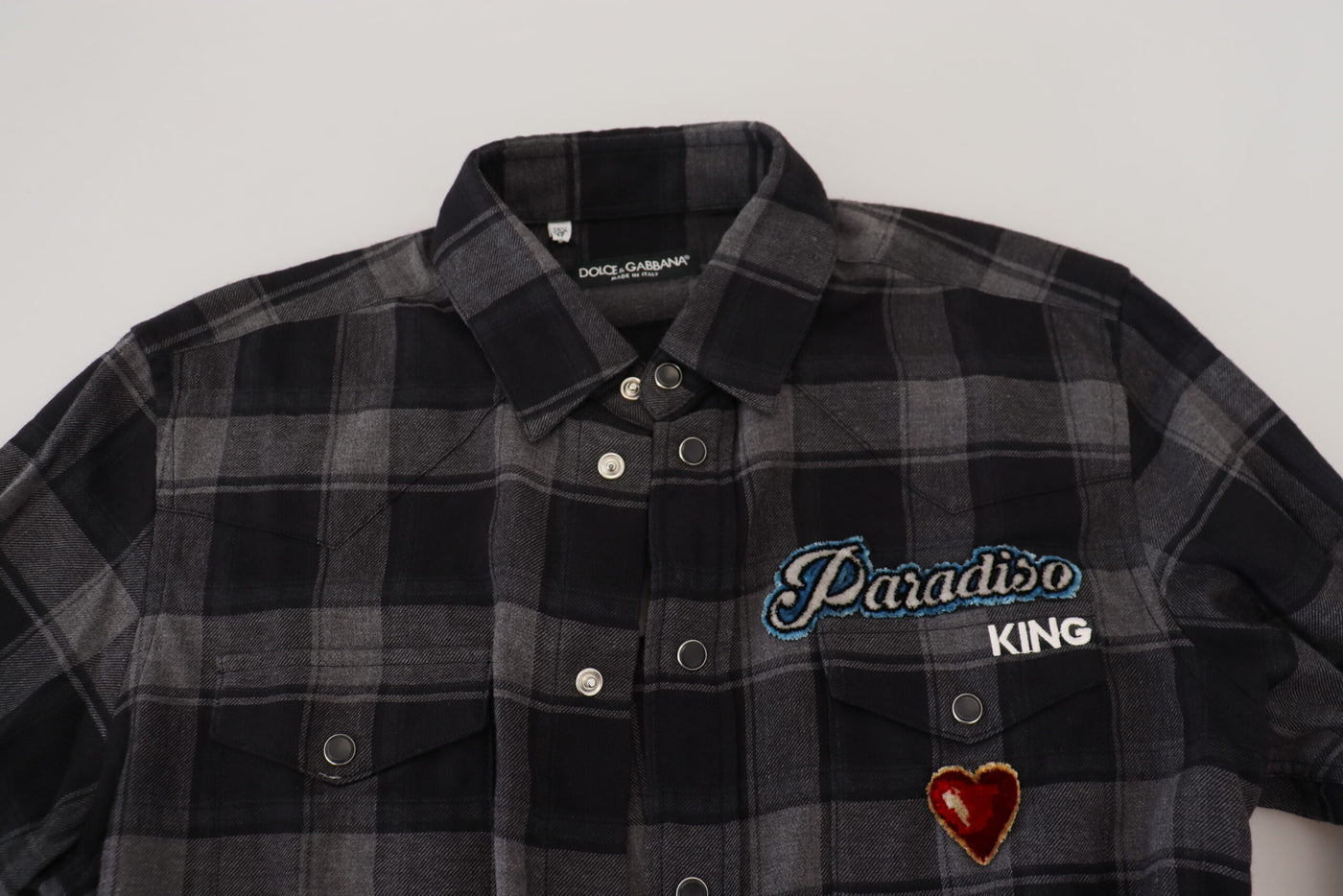 Dolce & Gabbana Schwarz Gray Check Herren Langarmhemd