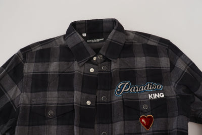 Dolce & Gabbana Schwarz Gray Check Herren Langarmhemd