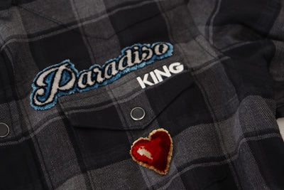 Dolce & Gabbana Schwarz Gray Check Herren Langarmhemd