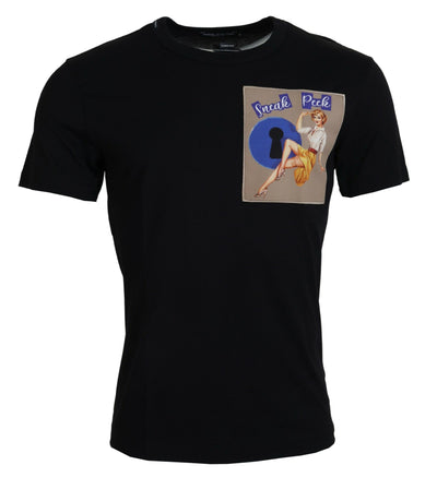 Dolce & Gabbana Schwarzes Sneak Peek Baumwoll-T-Shirt mit kurzen Ärmeln