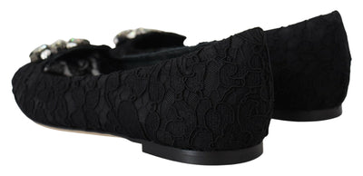 Dolce & Gabbana Schwarz Taormina Spitze Kristalle Flats Schuhe