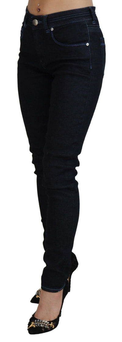 Acht Dunkelblaue Slim Fit Denim-Jeans mit niedriger Taille für Frauen