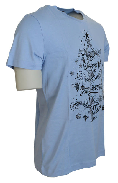 Dolce & Gabbana Hellblau Frohes Neues Jahr 2017 T-Shirt aus Baumwolle