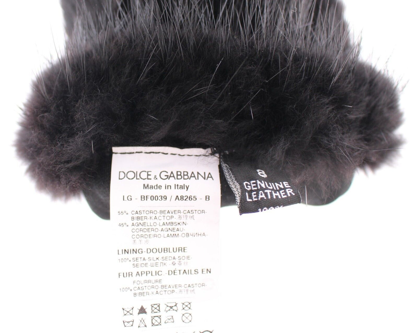 Dolce & Gabbana Schwarze Biberpelz-Lammfell-Leder-Ellbogenhandschuhe