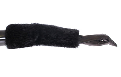 Dolce & Gabbana Schwarze Biberpelz-Lammfell-Leder-Ellbogenhandschuhe