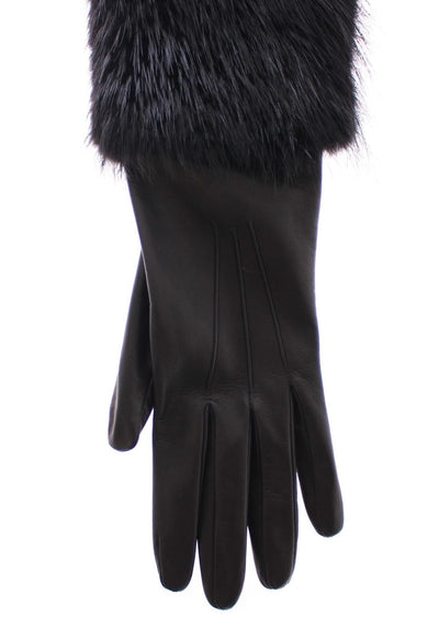 Dolce & Gabbana Schwarze Biberpelz-Lammfell-Leder-Ellbogenhandschuhe