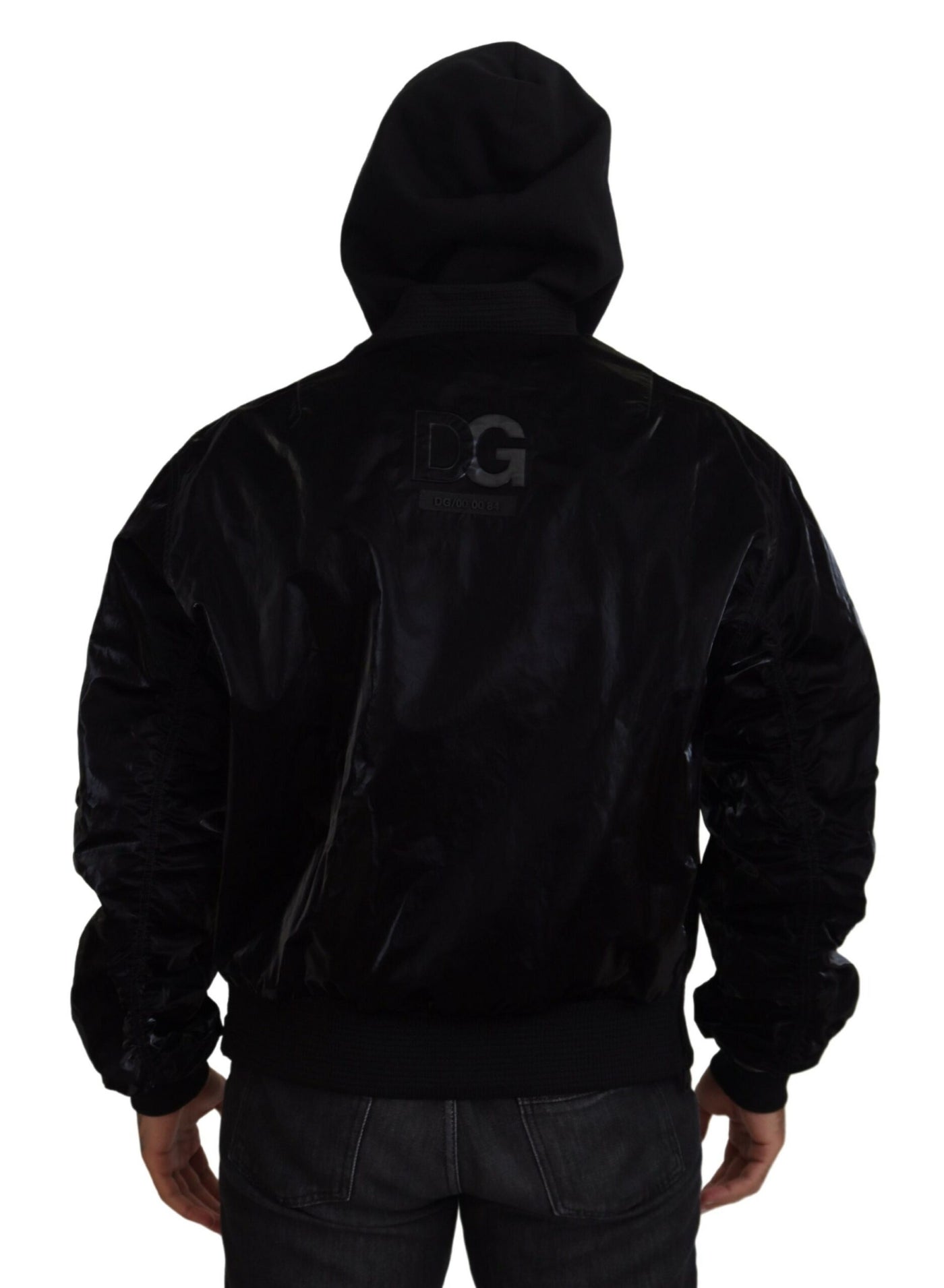 Dolce & Gabbana Schwarze Nylon Bomberjacke mit Kapuze und Reißverschluss