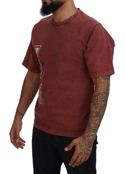 Dolce & Gabbana Maroon Print Rundhalsausschnitt Kurzarm-T-Shirt