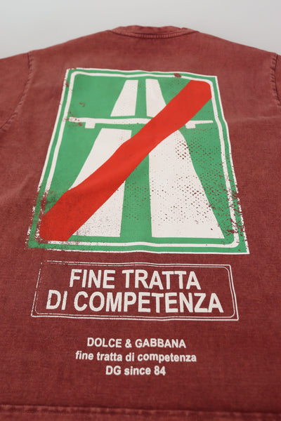 Dolce & Gabbana Maroon Print Rundhalsausschnitt Kurzarm-T-Shirt