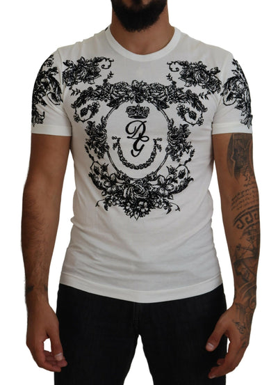 Dolce & Gabbana Weißes DG Crown Floral Crewneck Herren-T-Shirt