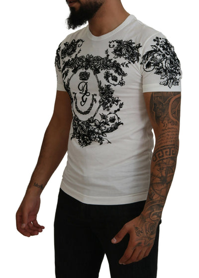 Dolce & Gabbana Weißes DG Crown Floral Crewneck Herren-T-Shirt