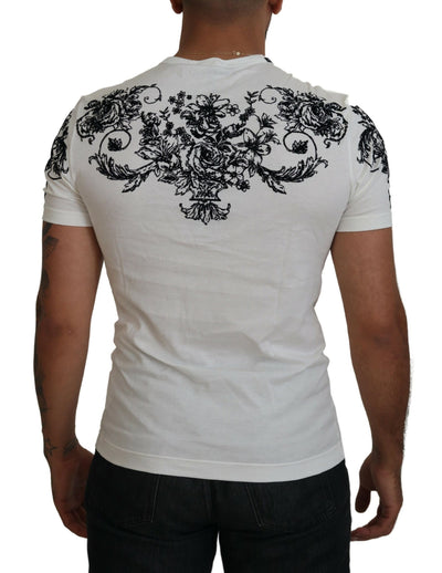 Dolce & Gabbana Weißes DG Crown Floral Crewneck Herren-T-Shirt