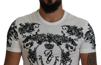 Dolce & Gabbana Weißes DG Crown Floral Crewneck Herren-T-Shirt