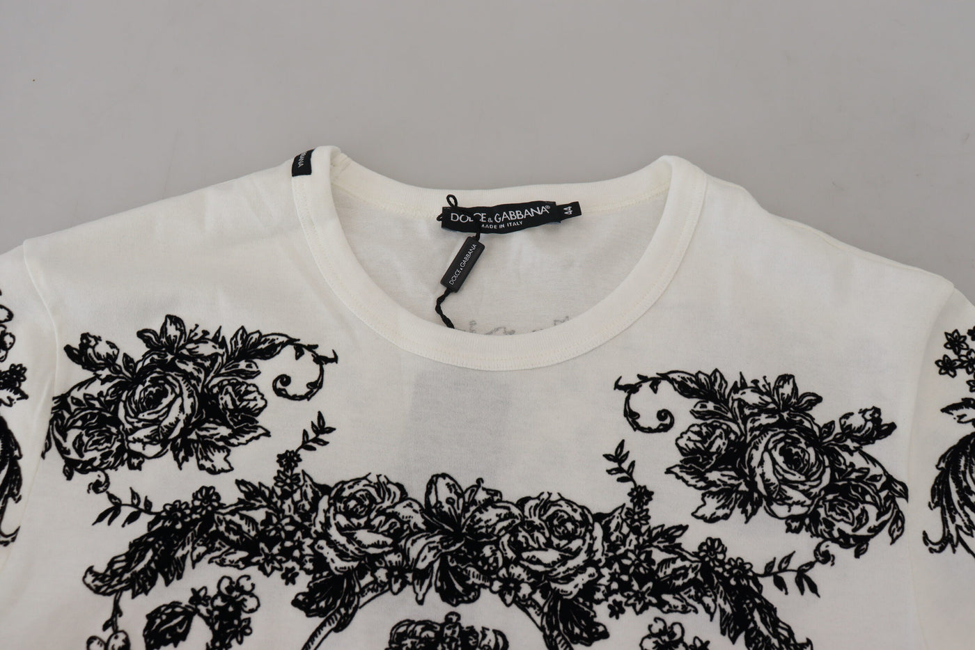 Dolce & Gabbana Weißes DG Crown Floral Crewneck Herren-T-Shirt