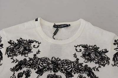 Dolce & Gabbana Weißes DG Crown Floral Crewneck Herren-T-Shirt