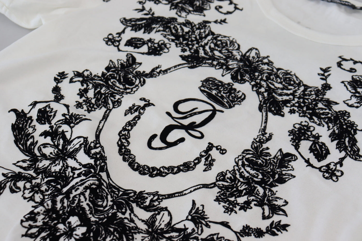 Dolce & Gabbana Weißes DG Crown Floral Crewneck Herren-T-Shirt