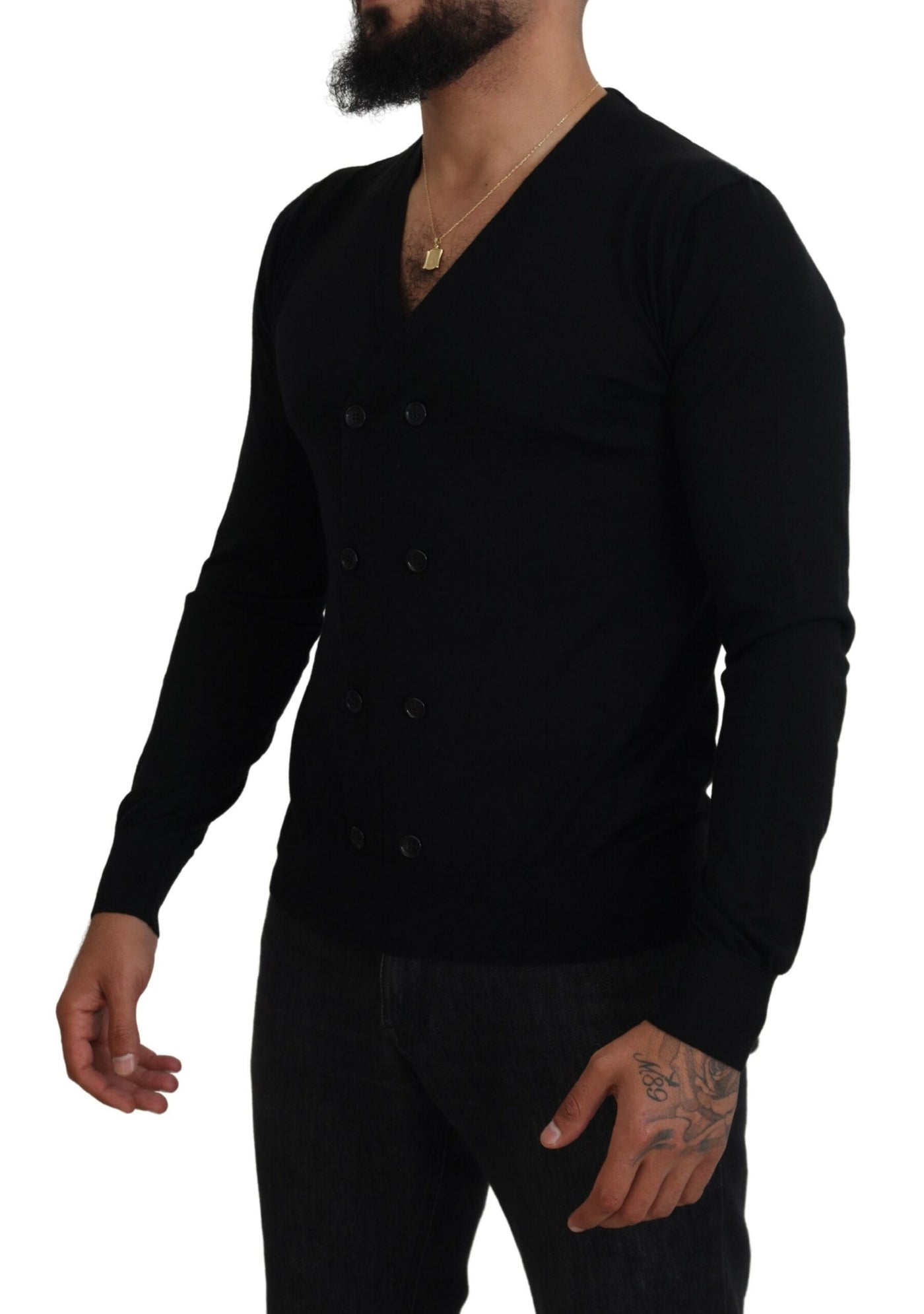 Dolce & Gabbana Schwarzer Kaschmir-Strickpullover mit Knopfleiste