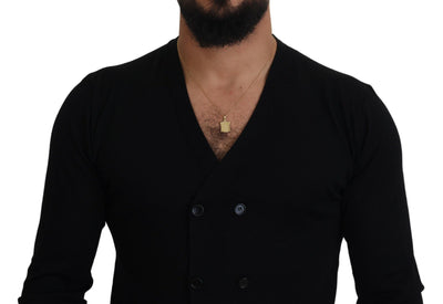 Dolce & Gabbana Schwarzer Kaschmir-Strickpullover mit Knopfleiste