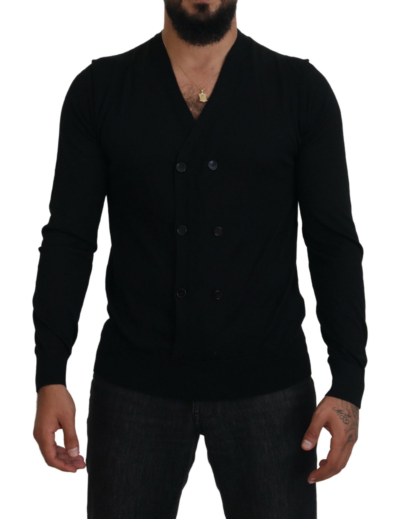 Dolce & Gabbana Schwarzer Kaschmir-Strickpullover mit Knopfleiste