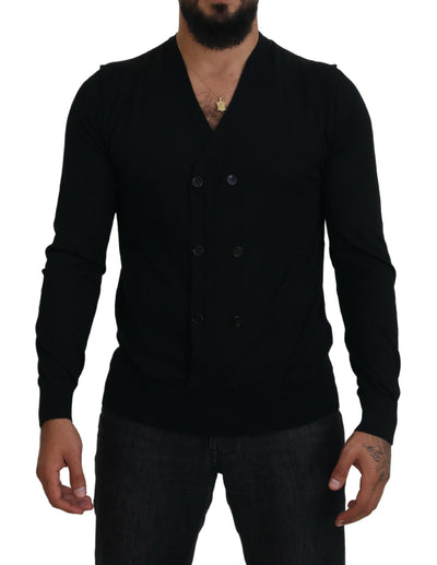 Dolce & Gabbana Schwarzer Kaschmir-Strickpullover mit Knopfleiste