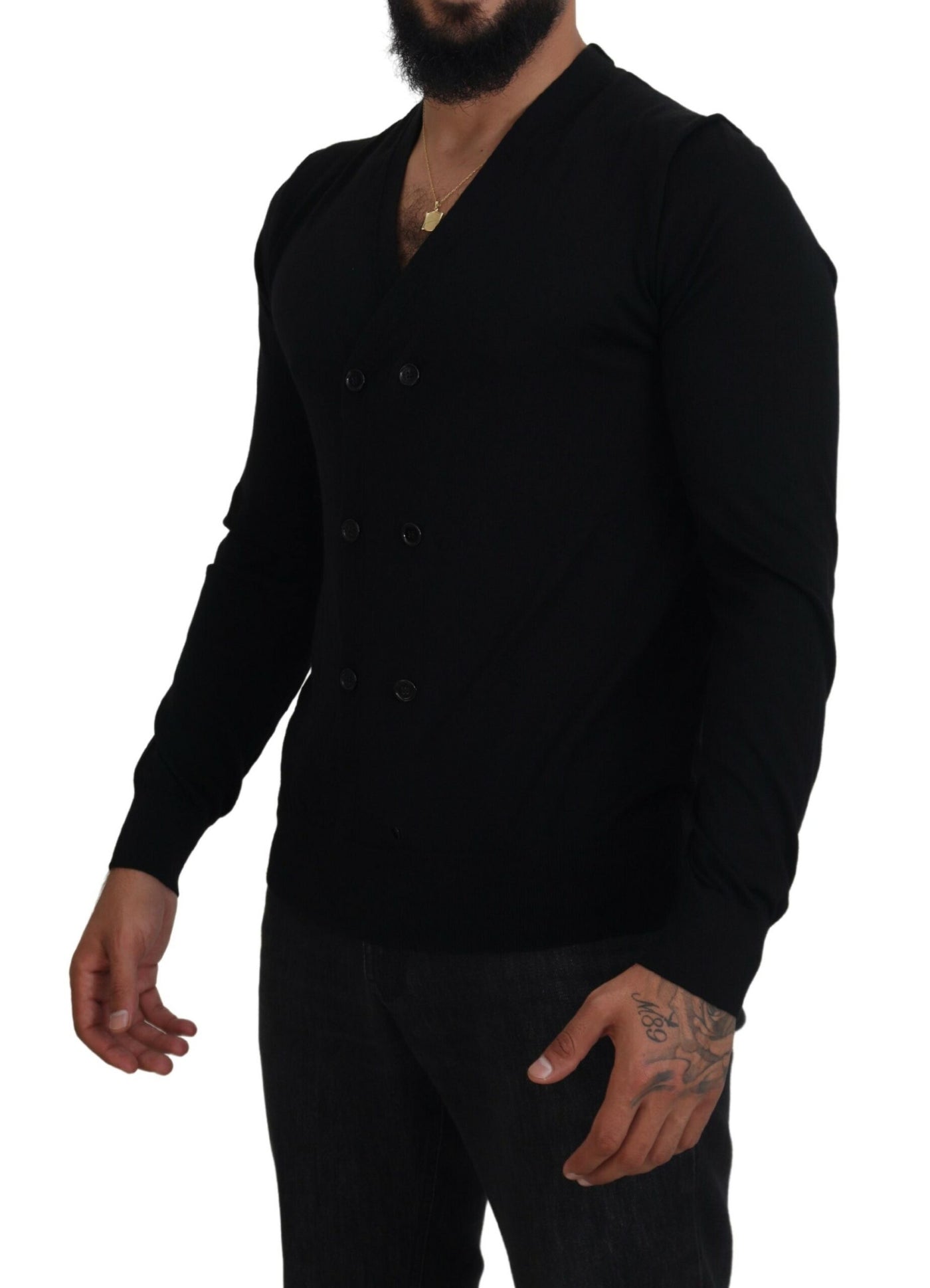 Dolce & Gabbana Schwarzer Kaschmir-Strickpullover mit Knopfleiste