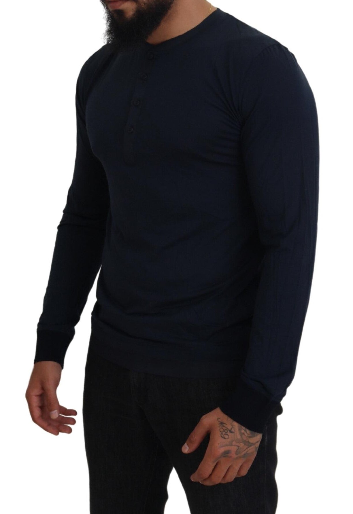 Dolce & Gabbana Blauer Baumwoll-Pullover mit Rundhalsausschnitt
