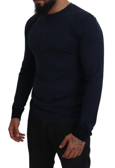 Dolce & Gabbana Blauer Baumwoll-Pullover mit Rundhalsausschnitt