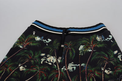 Dolce & Gabbana Schwarze Baumwoll-Shorts mit Vulkandruck