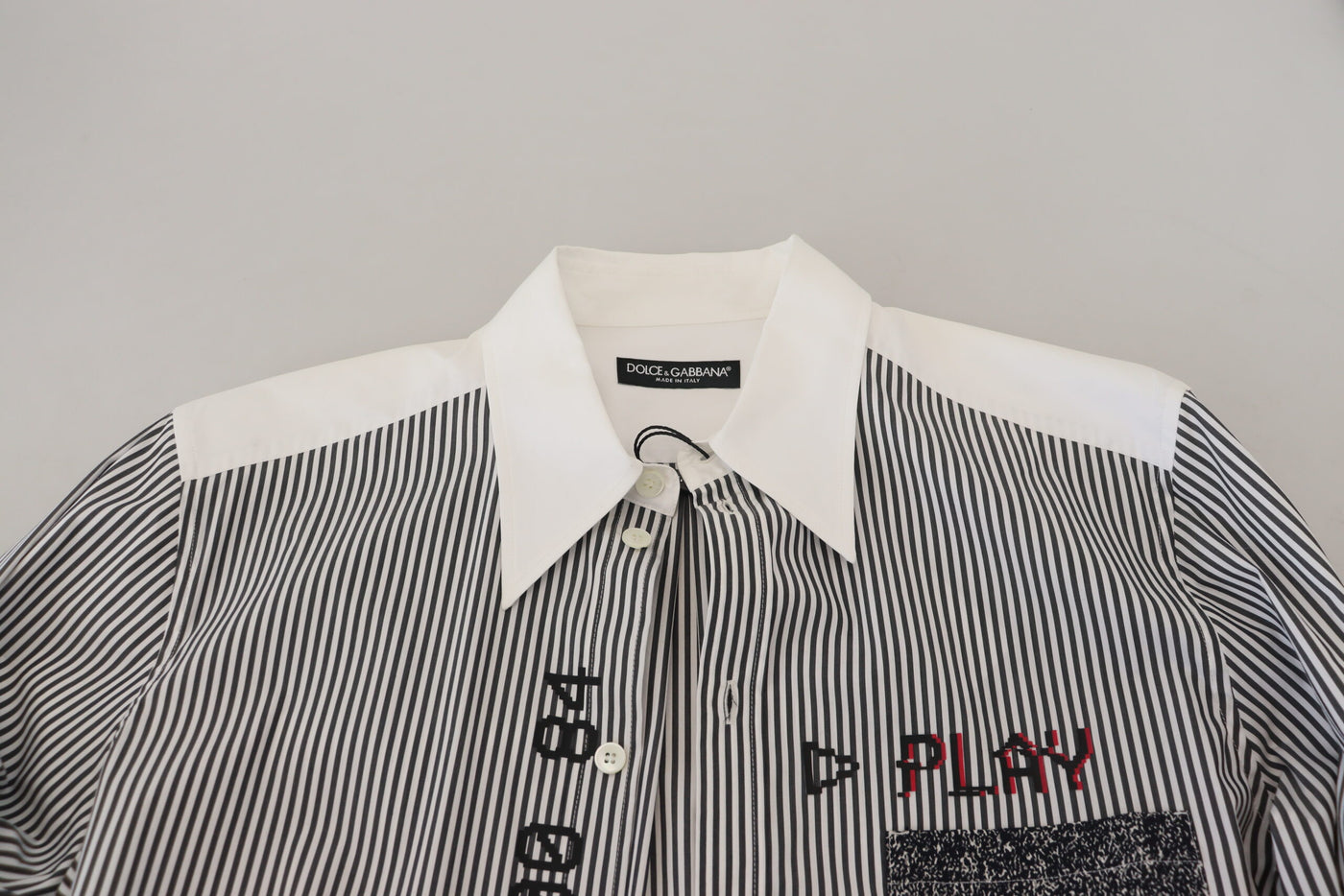Dolce & Gabbana Schwarz-weiß gestreiftes, bedrucktes Freizeithemd aus Baumwolle
