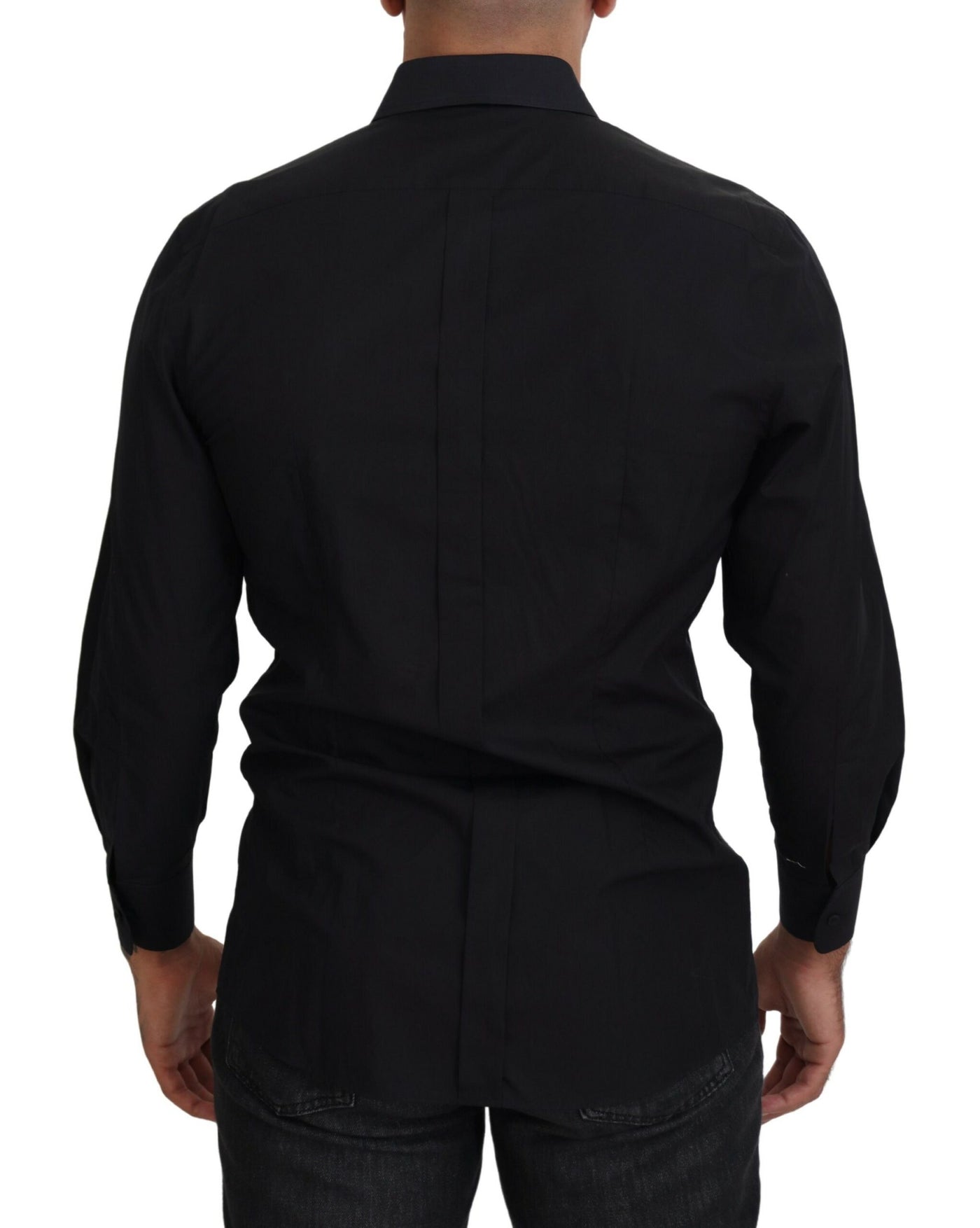 Dolce & Gabbana Schwarzes GOLD Baumwollhemd mit Kragen und langen Ärmeln