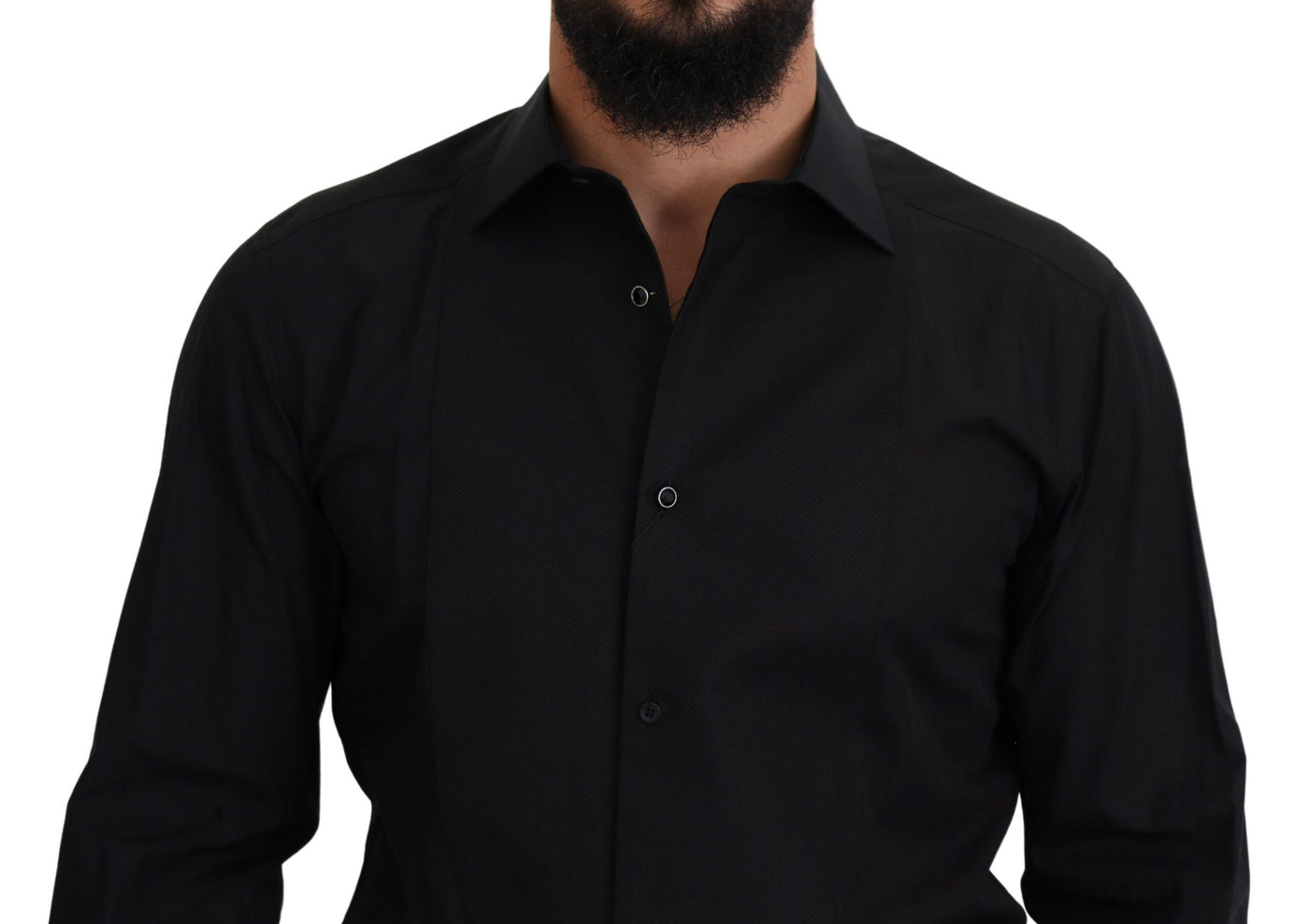 Dolce & Gabbana Schwarzes GOLD Baumwollhemd mit Kragen und langen Ärmeln