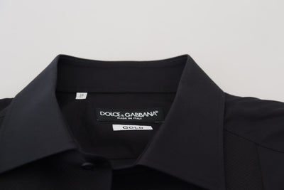 Dolce & Gabbana Schwarzes GOLD Baumwollhemd mit Kragen und langen Ärmeln