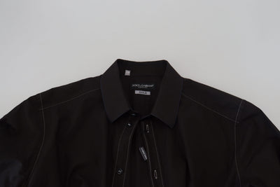 Dolce & Gabbana Schwarzes langärmeliges Hemd GOLD mit Kragen aus Baumwolle
