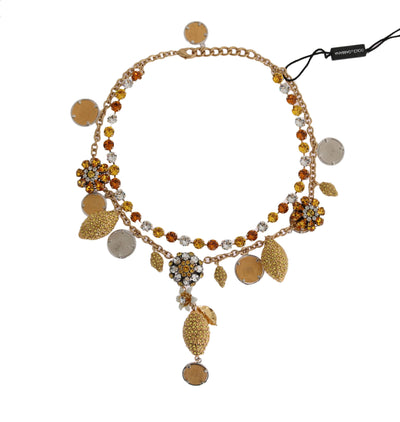 Dolce & Gabbana Gold Messing Kristall Logo Ananas Statement Halskette