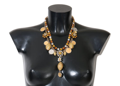 Dolce & Gabbana Gold Messing Kristall Logo Ananas Statement Halskette