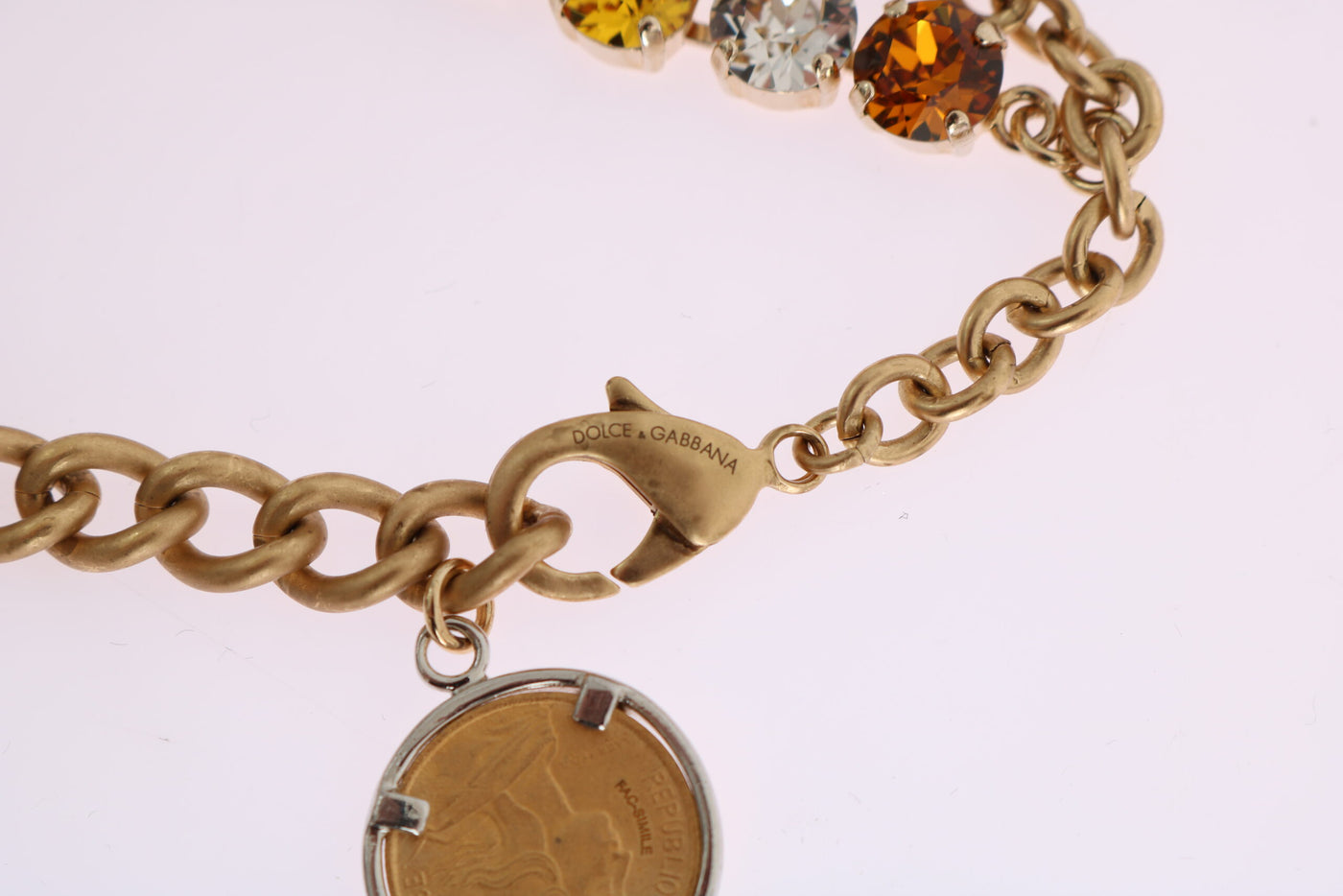 Dolce & Gabbana Gold Messing Kristall Logo Ananas Statement Halskette